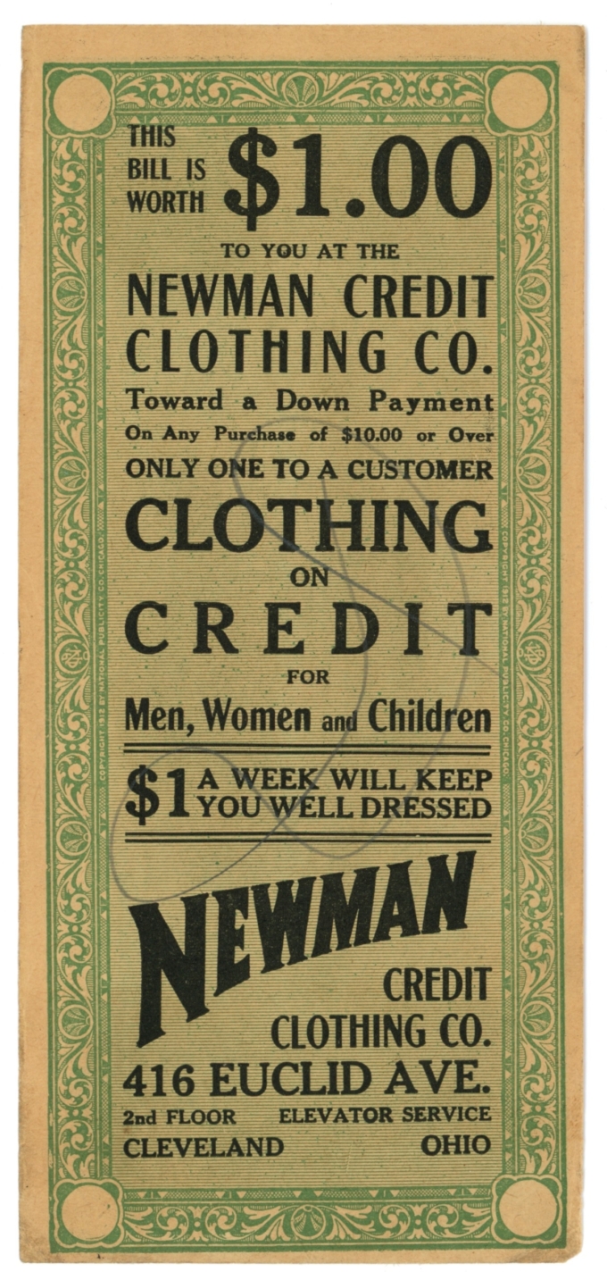 ND Newman Credit Clothing Co. Cleveland Ohio $1 OH (L4846)