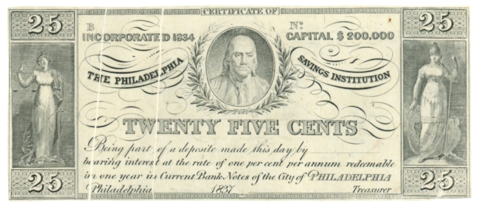 1837 Philadelphia Savings Institution 25 Cents PA (L4851)