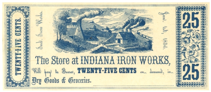 1856 Indian Iron Works Pennsylvania 25 Cents PA (L4854)