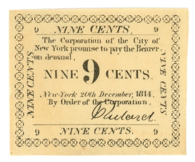 1814 Corporation of the City of Brooklyn, New York 9c Obsolete Scrip (63199)