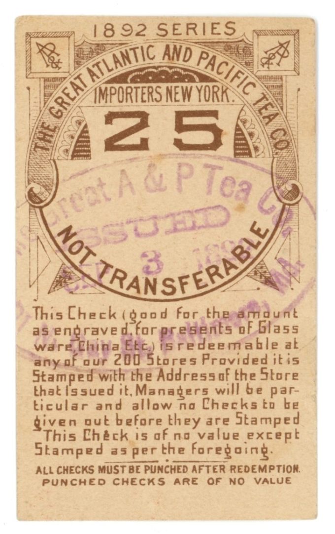 1892 Great Atlantic & Pacific Tea Company, New York Obsolete Scrip (63240)