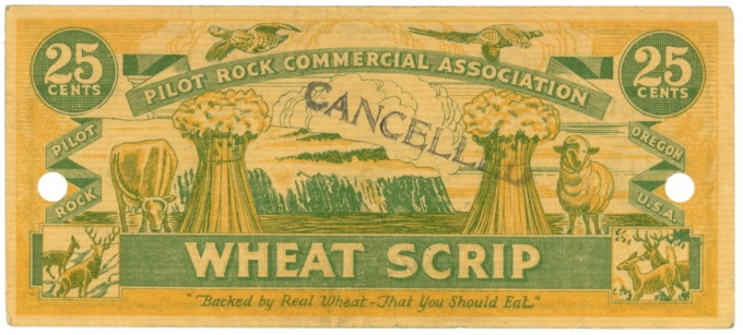 1933 Pilot Rock Commercial Association, Oregon 25c Wheat Scrip (63265)