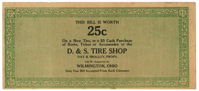 ND Day & Smalley Tire Shop, Wilmington, Ohio CSA Ad Note (63269)