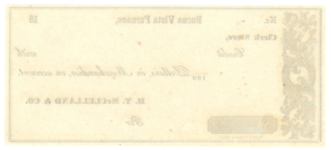 18XX H.T. McClelland & Co., Buena Vista Furnace PA Obsolete Credit Check (63277)