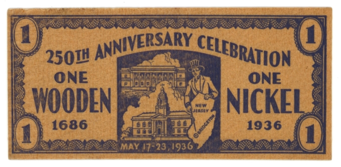 1936 250th Anniversary of the City of Bridgeton, NJ - 1 Wooden Nickel (63286)