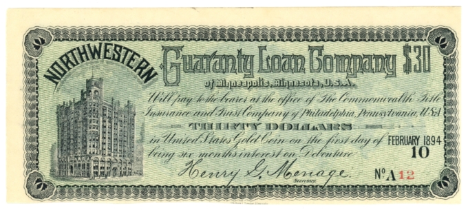 1894 Northwestern Guaranty Loan Company, Minneapolis, Minnesota $30 Note (63296)