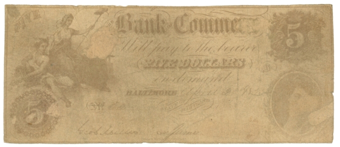 18XX Bank of Commerce, Baltimore, Maryland $5 Obsolete Note SENC (63331)