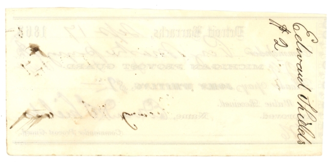 1865 Detroit Barracks - Michigan Provost Guard - Sutler Note (63345)