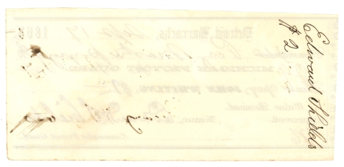 1865 Detroit Barracks - Michigan Provost Guard - Sutler Note (D63345)