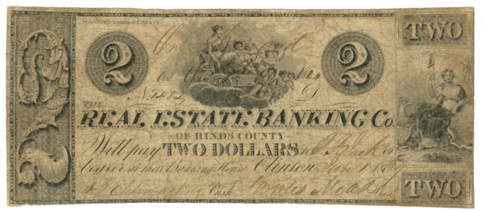 183X Real Estate Banking Co., Hinds County, Mississippi $2 Obsolete Note (63348)