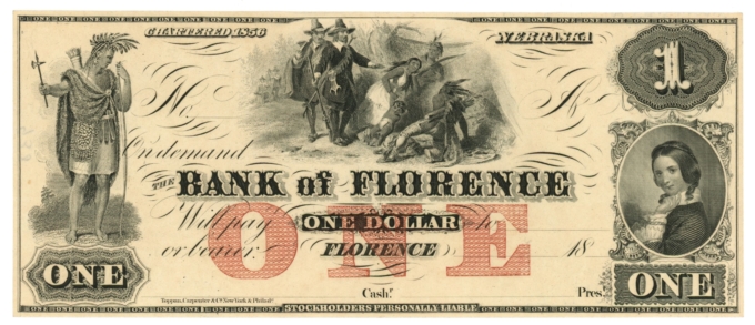 18XX Bank of Florence, Nebraska $1 Obsolete Note - Remainder (63352)