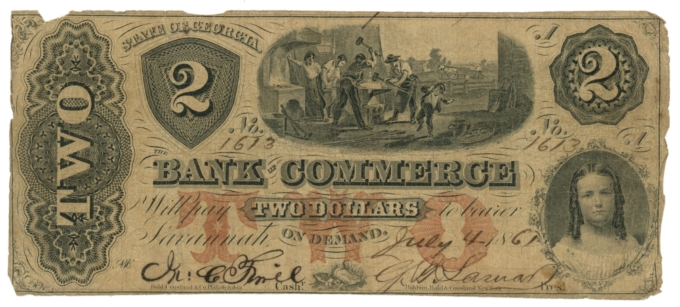 1861 Bank of Commerce, Savannah, Georgia $2 Obsolete Note No.1613 (63359)