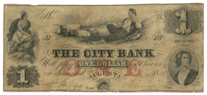 1856 City Bank, Augusta, Georgia $1 Obsolete Note - Haxby GA50-G2A (63362)