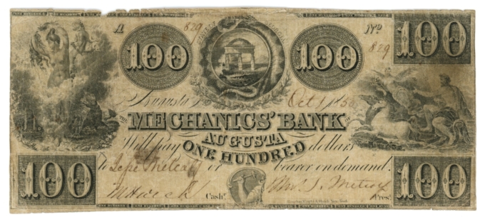 1850 Mechanics Bank of Augusta, Georgia $100 Obsolete Note (63369)