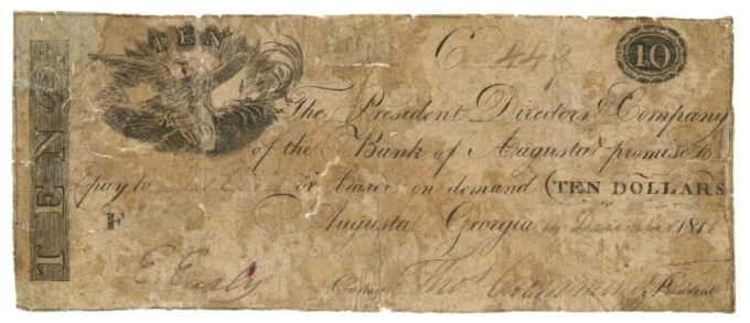 1811 Bank of Augusta, Georgia $10 Obsolete Note - Haxby GA30-G72 RARE (63378)