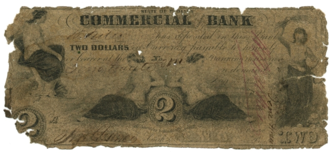 1858 Commercial Exchange Bank, Indiana $2 Obsolete Note (63383)