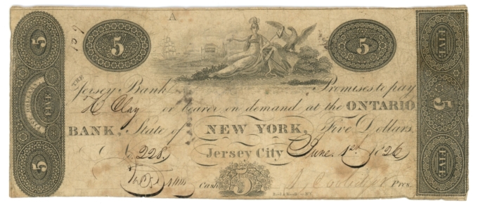 1826 Jersey Bank, Jersey City, NJ $5 Obsolete Note - Haxby NJ245-G52 (63382)