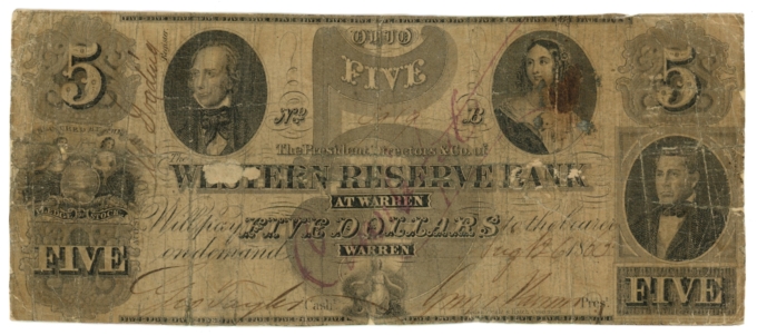 1863 Western Reserve Bank at Warren, Ohio $5 Obsolete Note (63384)