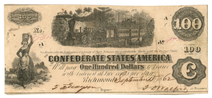 T-40 PF-1 CR-298 1862 Confederate States of America $100 Note R11 State II 63390