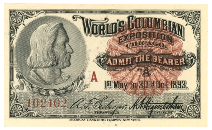 1893 World's Columbian Exposition Ticket - Chicago IL - Columbus (63400)