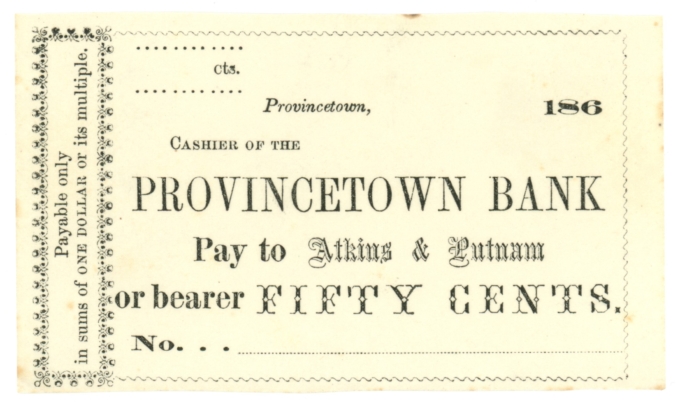 186X Provincetown Bank, Massachusetts 50c Obsolete Note (63402)