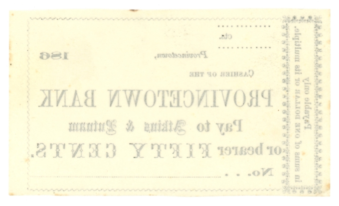 186X Provincetown Bank, Massachusetts 50c Obsolete Note (63402)