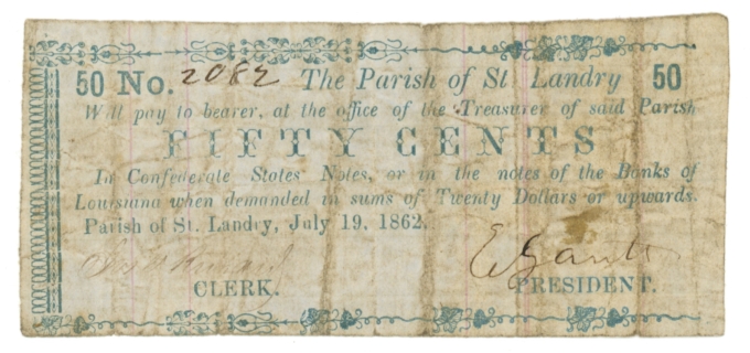 1862 Parish of St. Landry, Louisiana 50c Obsolete Note No.2082 (63407)