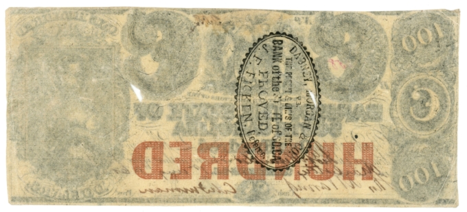 1861 Bank of the State of South Carolina, Charleston SC $100 Note Sh605 (63427)