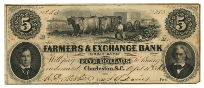 1861 Farmers & Exchange Bank of Charleston $5 (L4910)