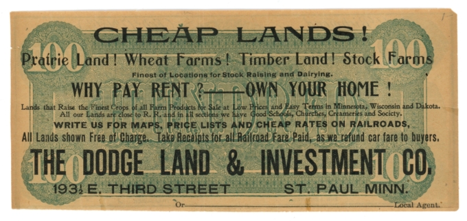 ND CSA Ad Dodge land & investment co. Minnesota MN (L4915)