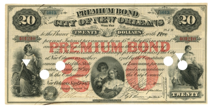 1875 Premium Bond City of New Orleans $20 LA (L4924OZ)