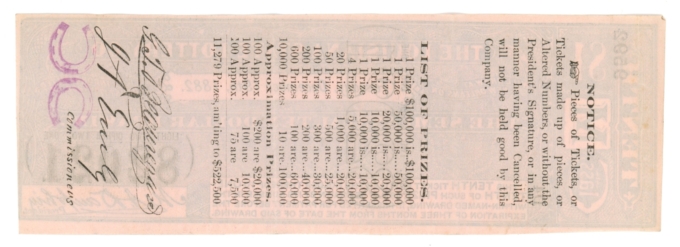 1882 Louisiana State Lottery Co. $10 drawing LA (L4925)