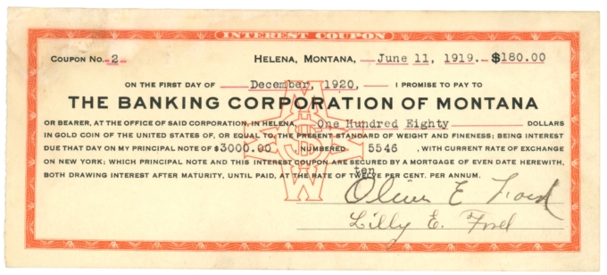 1919 Banking Corporation of Montana MT $3000 (L4960OZ)