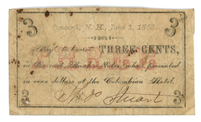 1863 Concord New Hampshire Columbian Hotel 3 Cent (L4962)