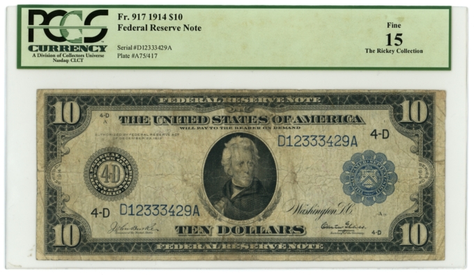 Series 1914 $10 Federal Reserve Note Fr.917 PCGS F15 - FRB of Cleveland (63459)