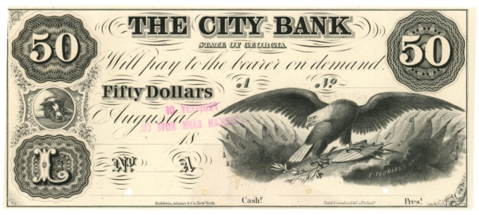 18XX City Bank, Augusta, Georgia $50 Obsolete Proof Note (63501)