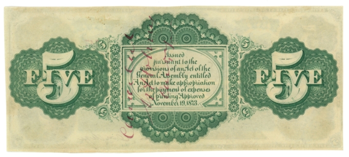 1873 State of South Carolina, Columbia, SC $5 Obsolete Note CR-5 (63504)