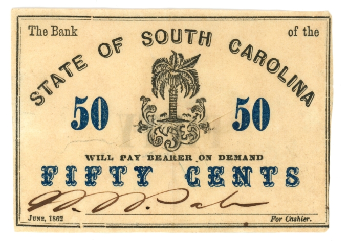 1862 State of South Carolina, Charleston SC 50c Note Sh503 GOLD BACK (63524)