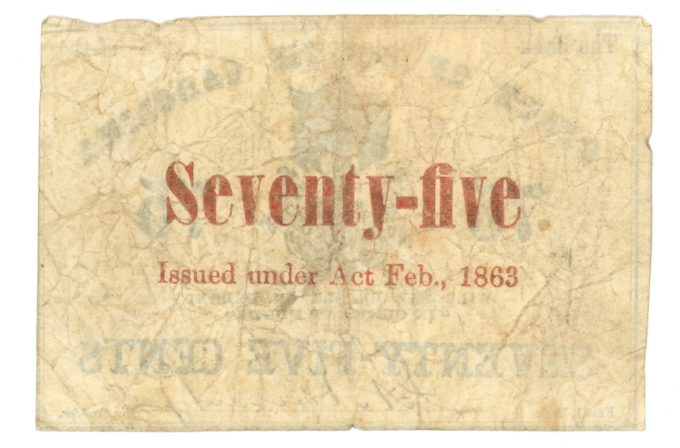 1863 Bank of the State of South Carolina, Charleston SC 75c Note (63531)