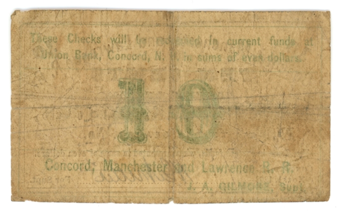 1862 Concord, Manchester & Lawrence R.R., Concord, New Hampshire 10c Note 63548