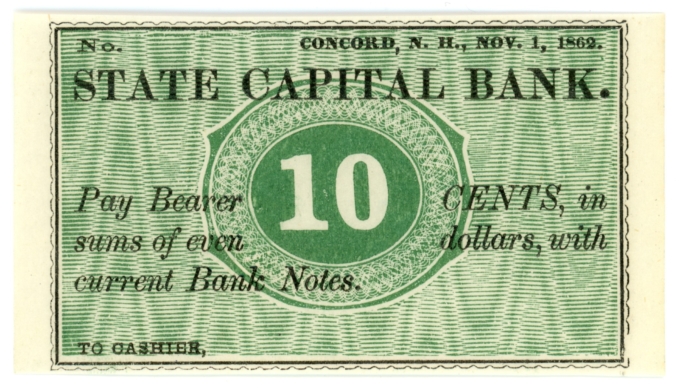 1862 State Capital Bank, Concord, New Hampshire 10c Obsolete Note (63552)