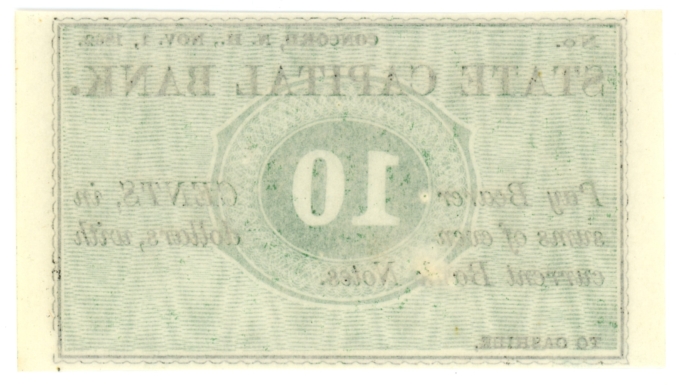 1862 State Capital Bank, Concord, New Hampshire 10c Obsolete Note (63552)