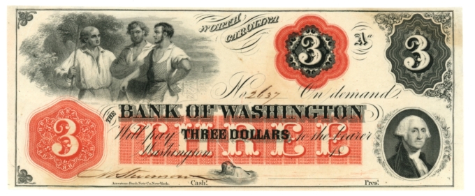 18XX Bank of Washington, North Carolina $3 Obsolete Note No.2637 (63594)