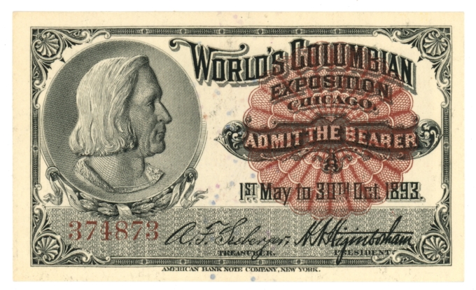 1893 World's Columbian Exposition Ticket - Chicago IL - Columbus (63626)