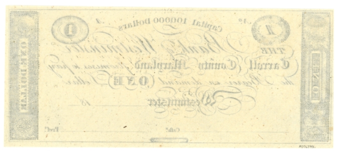 18XX Bank of Westminster, Carroll County, Maryland $1 Obsolete Note (63625)