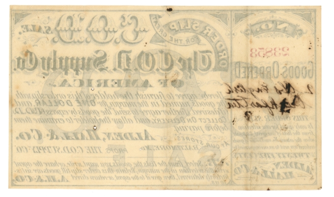 ND Alden, Hall & Co. - C.O.D Supply Co., Baltimore MD Order Slip (63630)