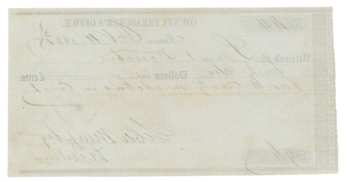 1853 County Treasurer's Office, Monroe, Michigan Payment Receipt (63638)