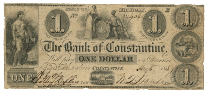 1837 Bank of Constantine, Michigan $1 Obsolete Note (63643)