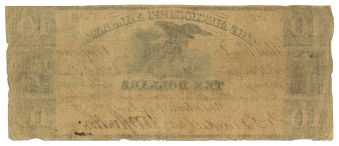 1837 Mississippi & Alabama R.R. Co., Brandon, MS $10 Obsolete Note (63645)