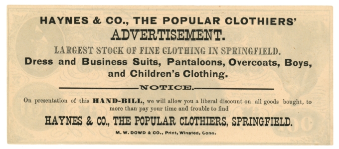 ND Haynes & Co. Popular Clothiers, Springfield, Massachusetts CSA Ad Note 63658